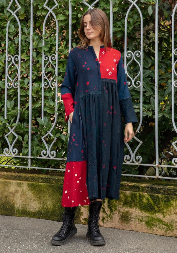 Rose & Lini INJIRI WOOL “DRESS 44” RED & NAVY Vendita Calda