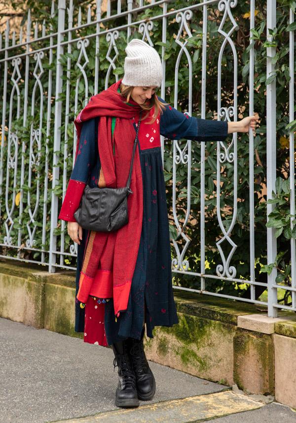 Rose & Lini INJIRI WOOL “DRESS 44” RED & NAVY Vendita Calda