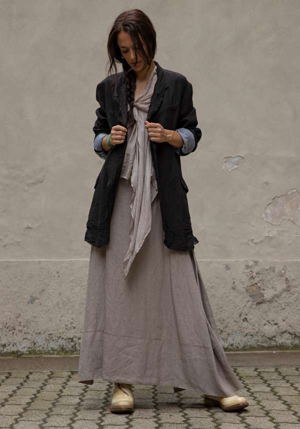 Rose & Lini MARC LE BIHAN TAUPE LINEN LONG “SKIRT 2510” Moda