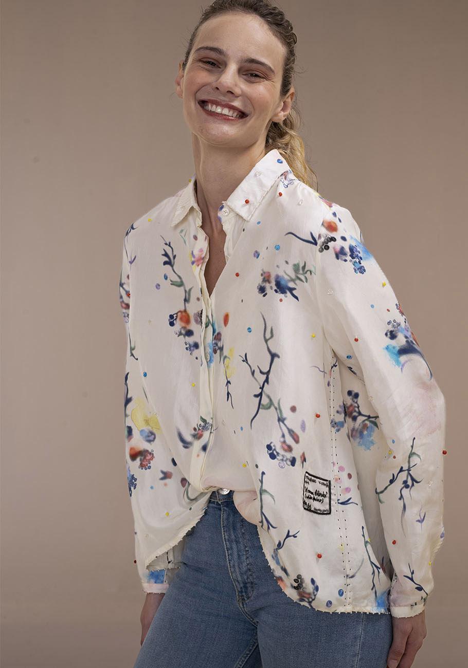 Rose & Lini AN AN LONDREE SILK “NOTE BLOUSE” WHITE Offerta speciale
