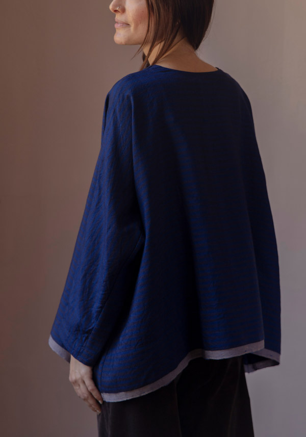 Rose & Lini AODRESS WOOL “BLOUSE 1” LAPIS & BROWN STRIPES Comprare a buon mercato