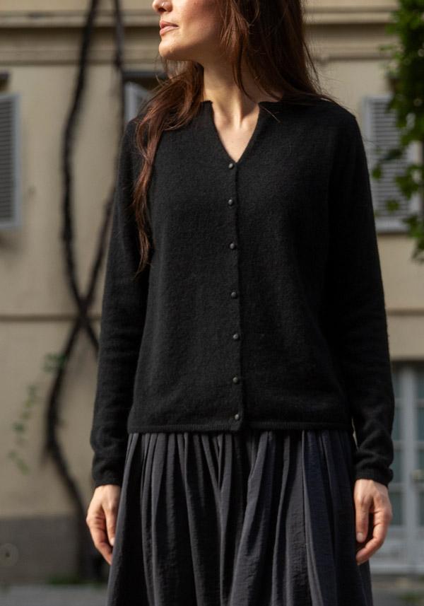 Rose & Lini APUNTOB SILK & CASHMERE “CARDIGAN 1892” BLACK Offerta San Valentino