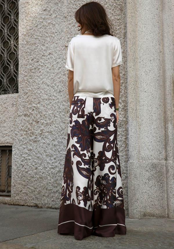Rose & Lini CO.GO SILK BROWN & WHITE “PANTS VP241” FLORAL Offerta migliore