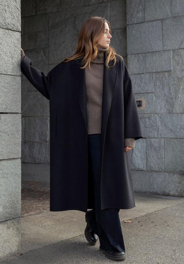 Rose & Lini N8 WOOL & CASHMERE “COAT 1100” BLACK Fino al 50% di sconto