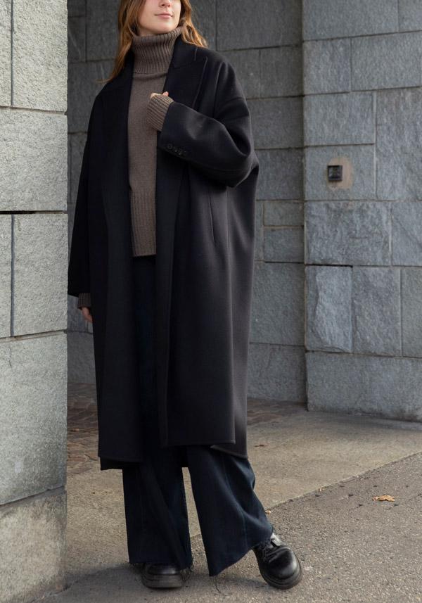 Rose & Lini N8 WOOL & CASHMERE “COAT 1100” BLACK Fino al 50% di sconto