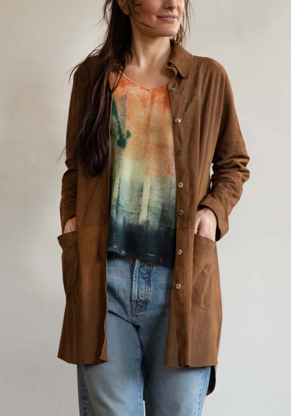 Rose & Lini GIORGIO BRATO SUEDE LEATHER “OVER SHIRT” RUM Trasporto libero internazionale