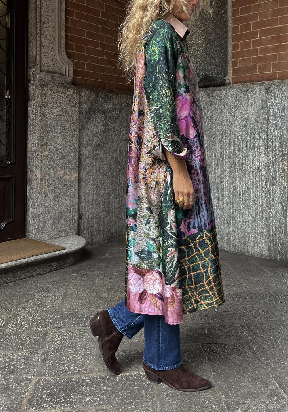 Rose & Lini BOKJA SILK GREEN PATTERNED LONG “Z DRESS” 2025