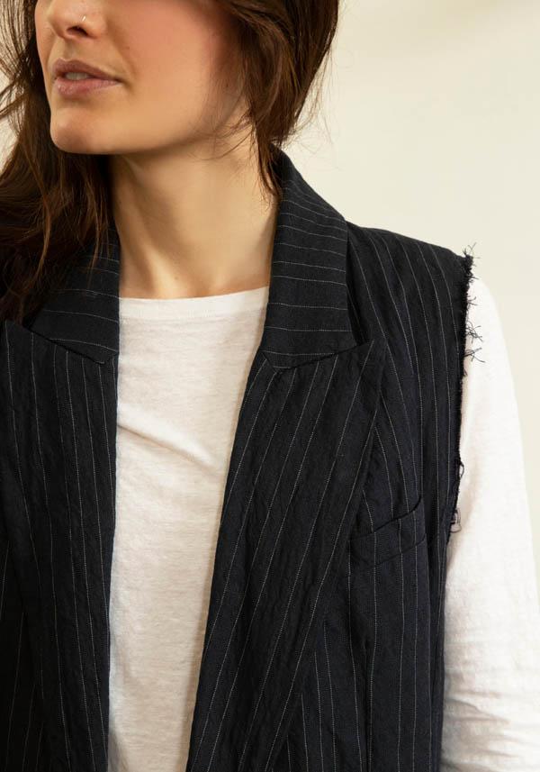 Rose & Lini MARC LE BIHAN BLACK COTTON & HEMP “MANTEAU 2331” LONG VEST JACKET Italia