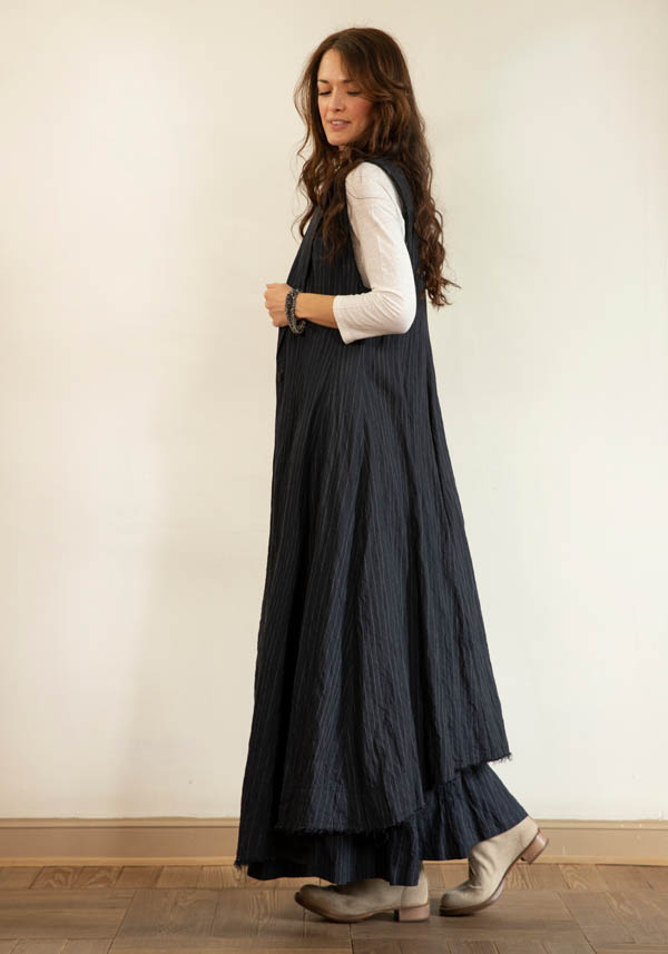 Rose & Lini MARC LE BIHAN BLACK COTTON & HEMP “MANTEAU 2331” LONG VEST JACKET Italia