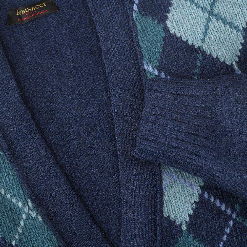 Rubinacci Vintage archive cardigan a rombi in lana blu Pezzi Unici