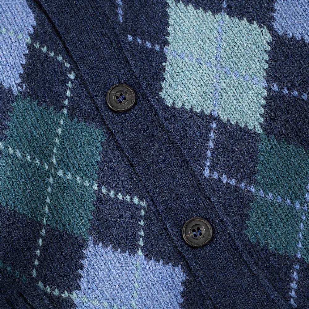 Rubinacci Vintage archive cardigan a rombi in lana blu Pezzi Unici