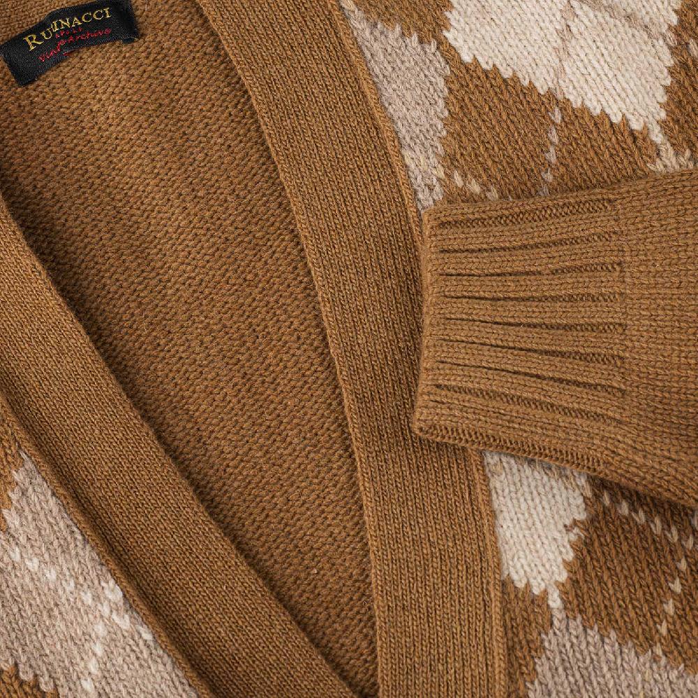 Rubinacci Vintage archive cardigan a rombi in lana tabacco Soddisfazione Garantita