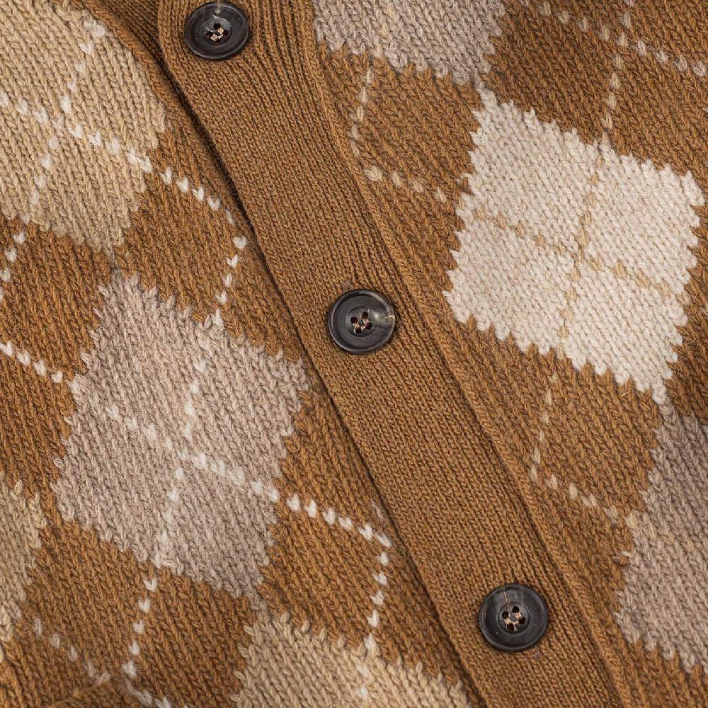 Rubinacci Vintage archive cardigan a rombi in lana tabacco Soddisfazione Garantita