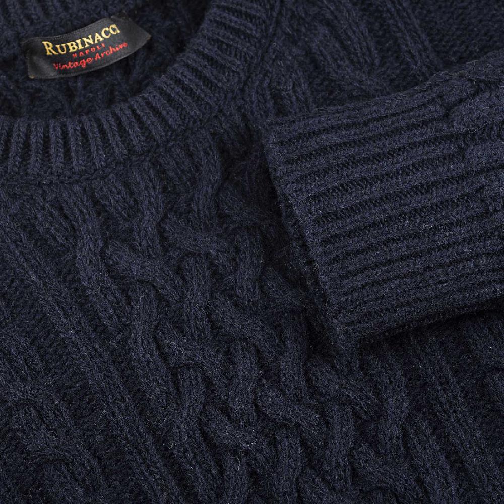 Rubinacci Vintage archive girocollo con trecce in lana blu Qualità Garantita
