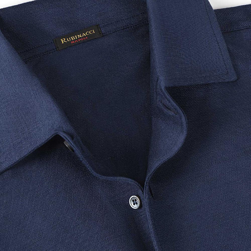Rubinacci Camicia in piquet di lana blu Nuovo