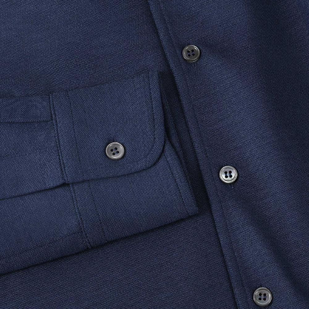 Rubinacci Camicia in piquet di lana blu Nuovo