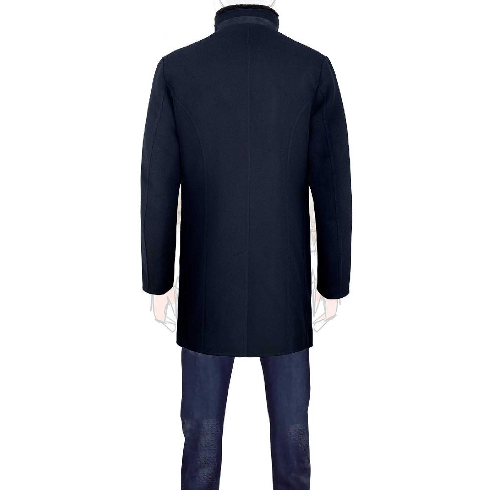 Rubinacci Giaccone lana e cashmere blu con pelliccia Acquista Ora