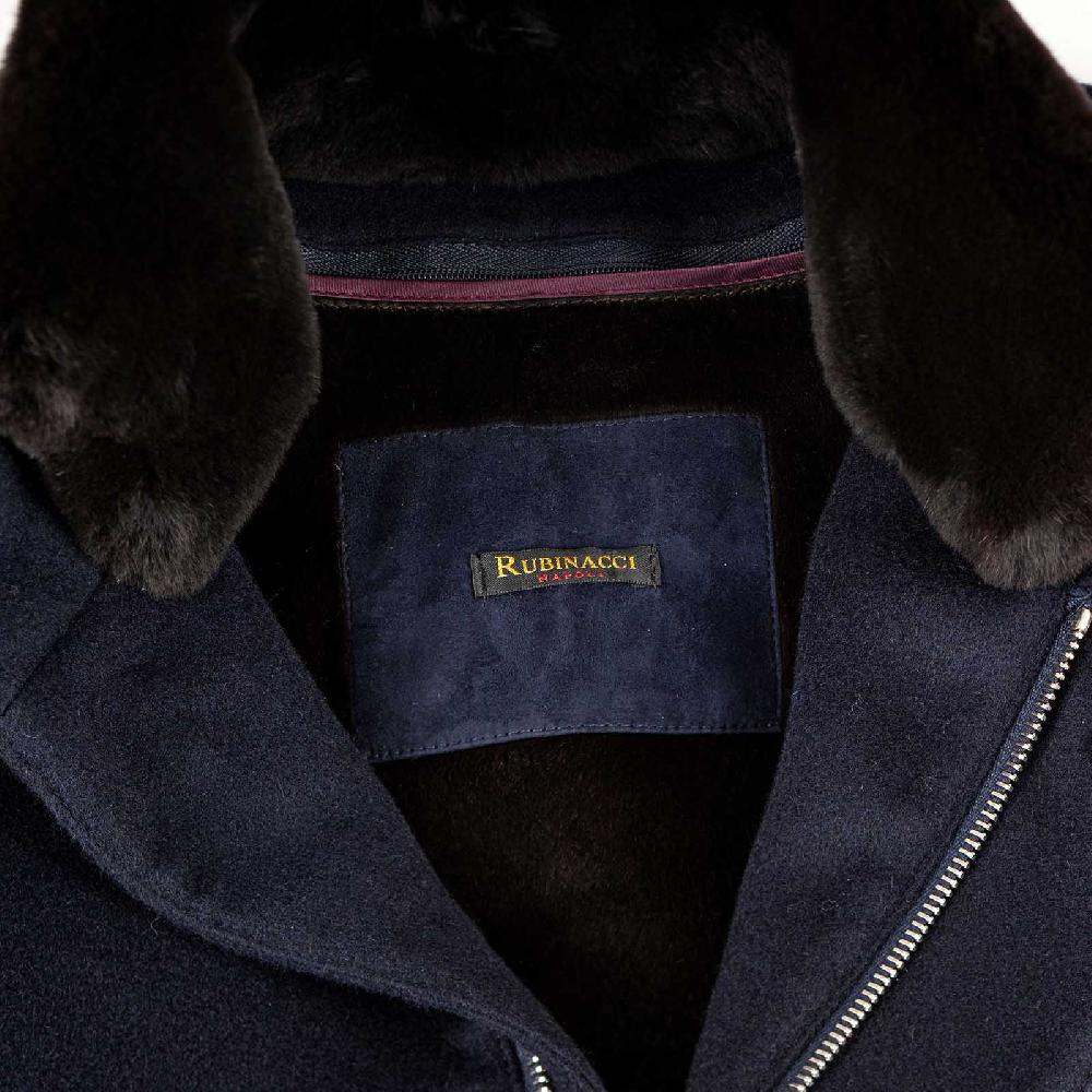 Rubinacci Giaccone lana e cashmere blu con pelliccia Acquista Ora