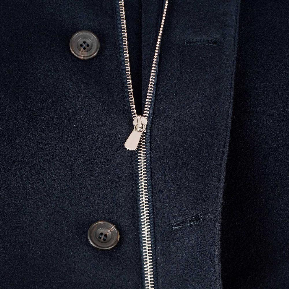 Rubinacci Giaccone lana e cashmere blu con pelliccia Acquista Ora