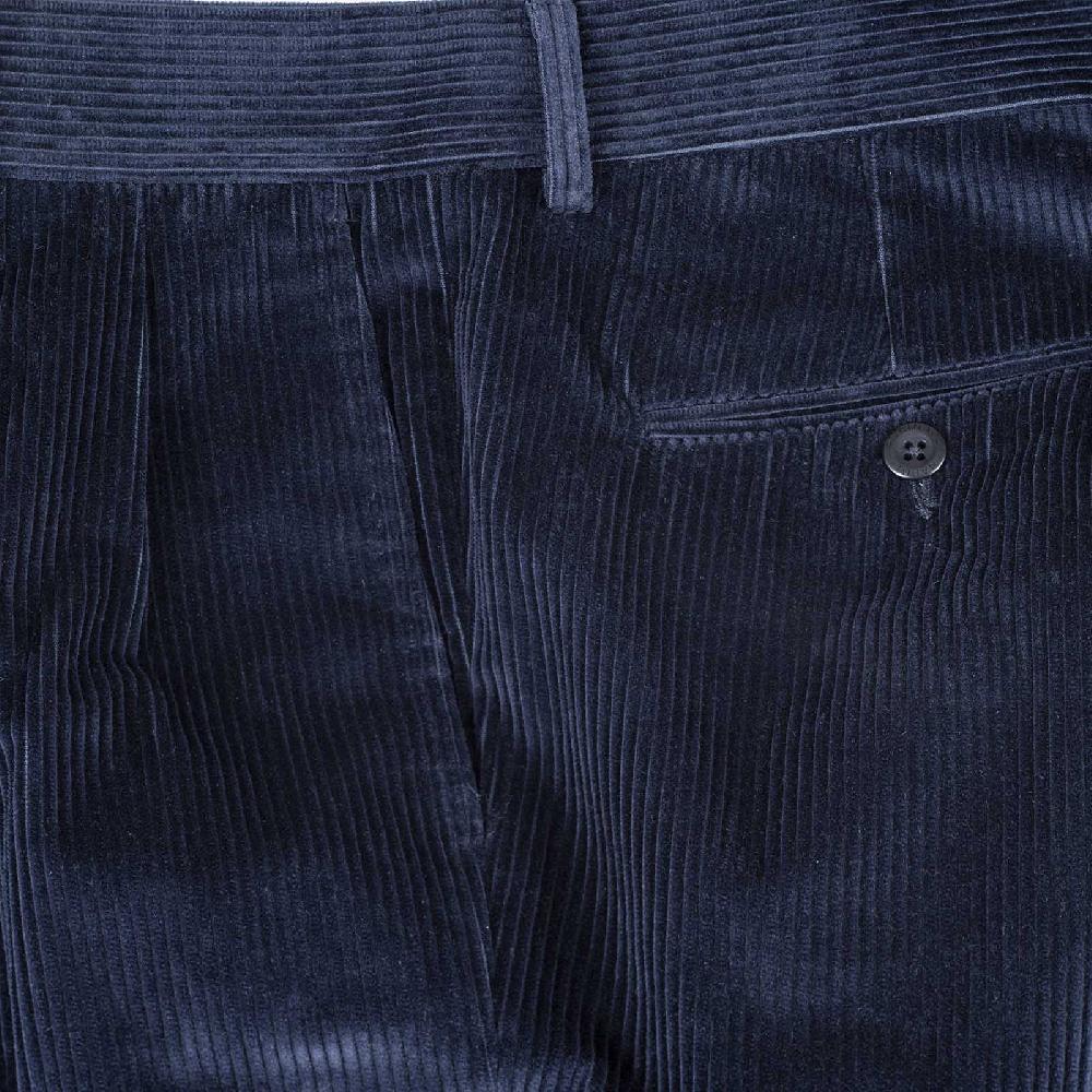 Rubinacci Pantalone 2 pinces in velluto a coste blu notte Offerte