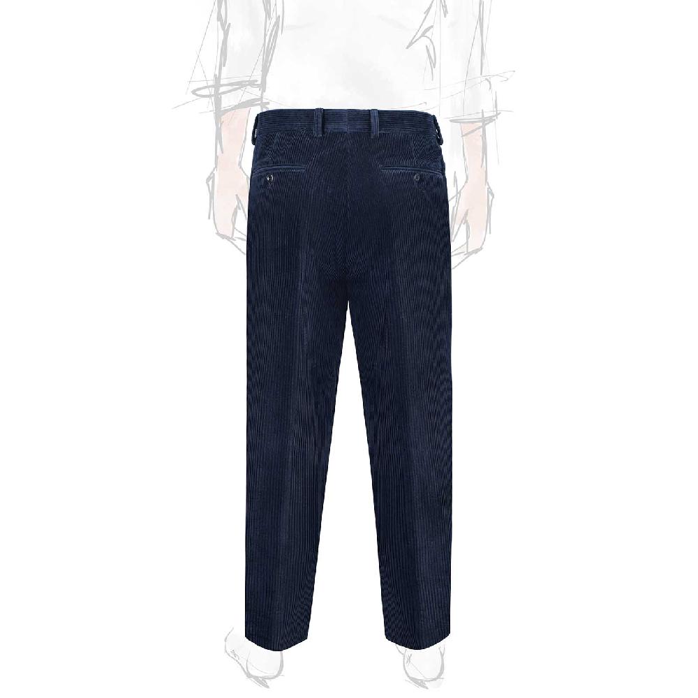 Rubinacci Pantalone 2 pinces in velluto a coste blu Vendita Calda