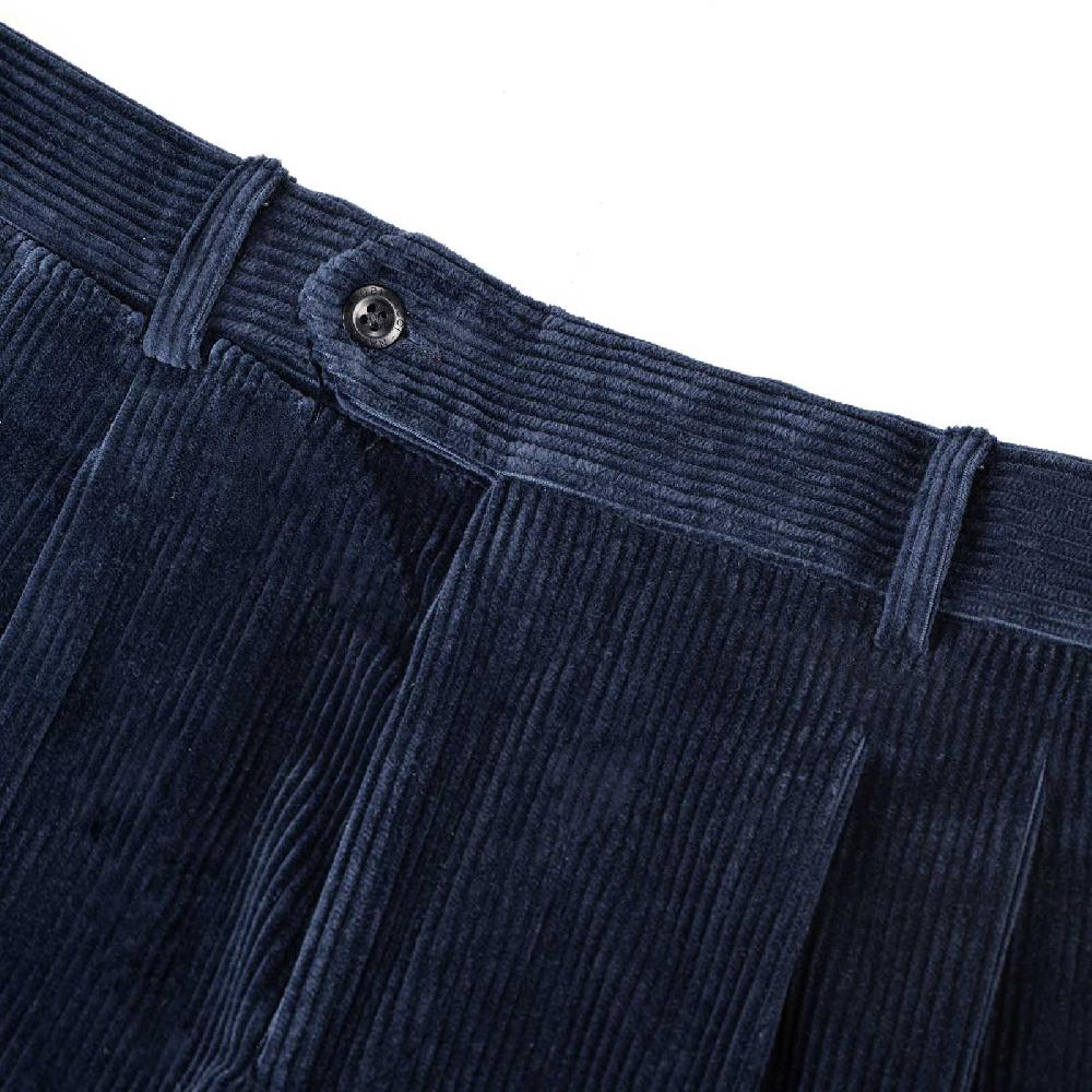 Rubinacci Pantalone 2 pinces in velluto a coste blu Vendita Calda