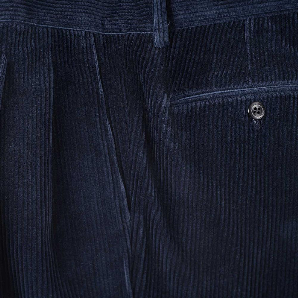 Rubinacci Pantalone 2 pinces in velluto a coste blu Vendita Calda