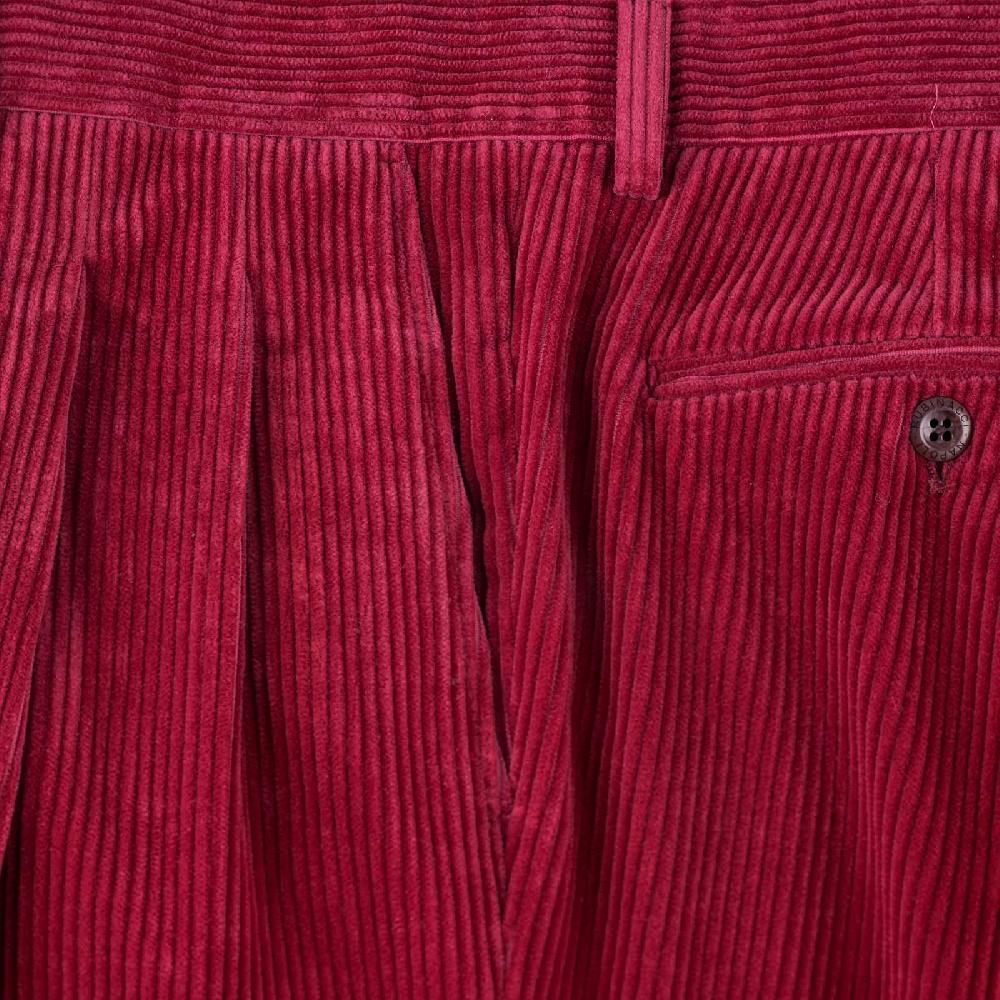 Rubinacci Pantalone 2 pinces in velluto a coste ciliegia Vendita Economica