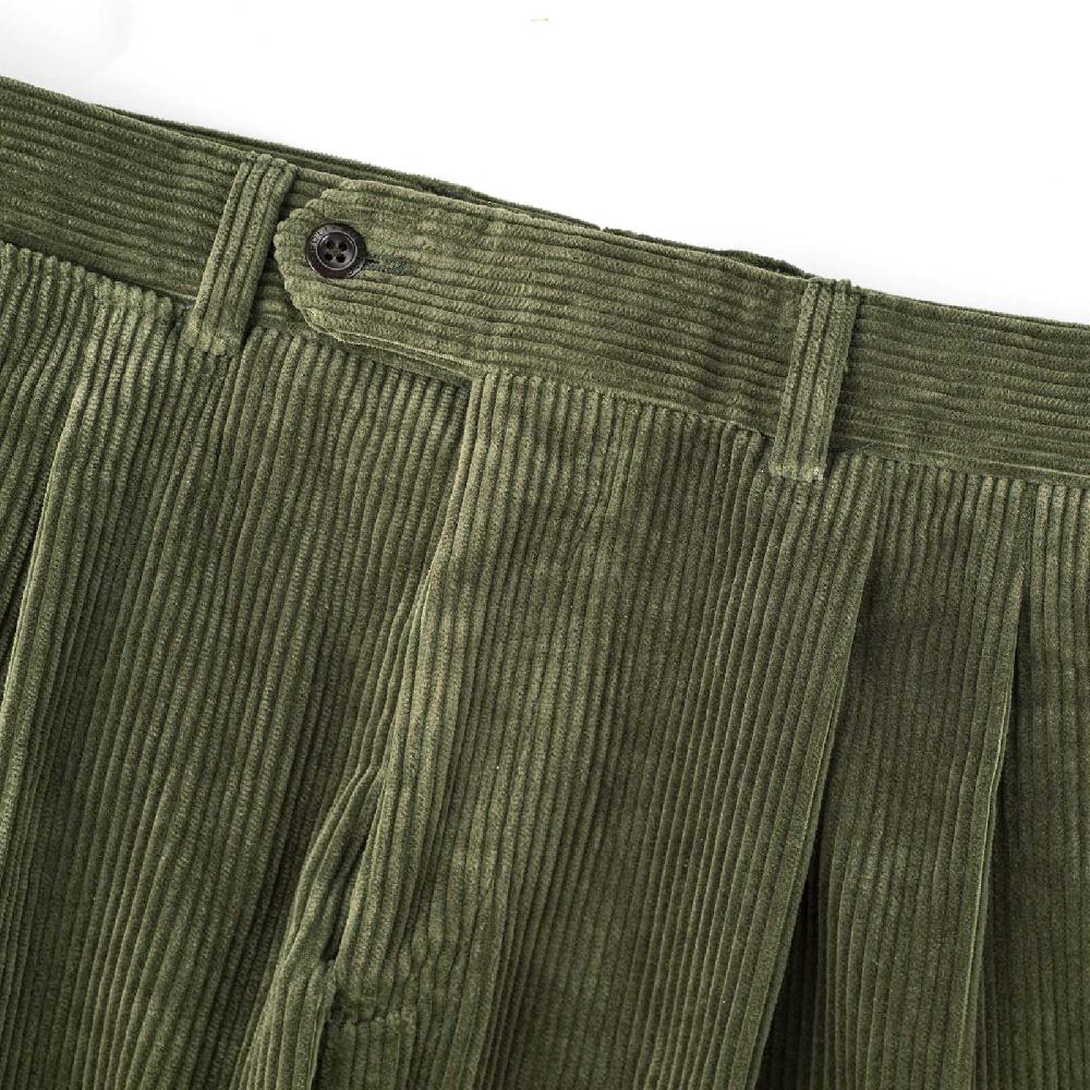 Rubinacci Pantalone 2 pinces in velluto a coste verde militare I Più Venduti