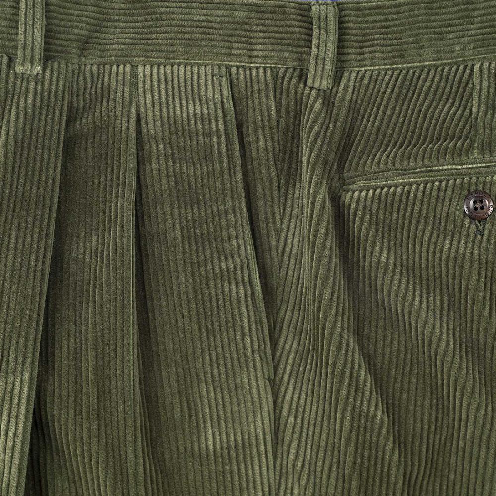 Rubinacci Pantalone 2 pinces in velluto a coste verde militare I Più Venduti
