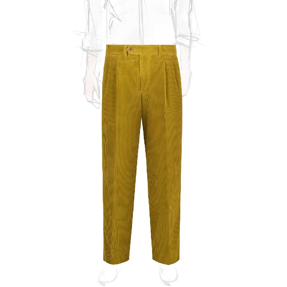 Rubinacci Pantalone 2 pinces in velluto a coste ocra Vendite Flash