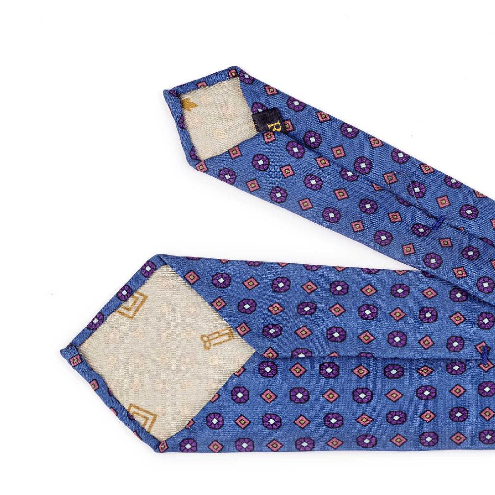 Rubinacci Cravatta in twill di seta con stampa floreale blu Economico