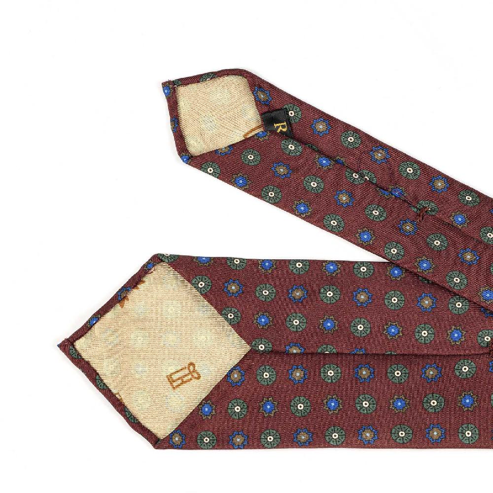 Rubinacci Cravatta in twill di seta bordeaux con stampa floreale Outlet