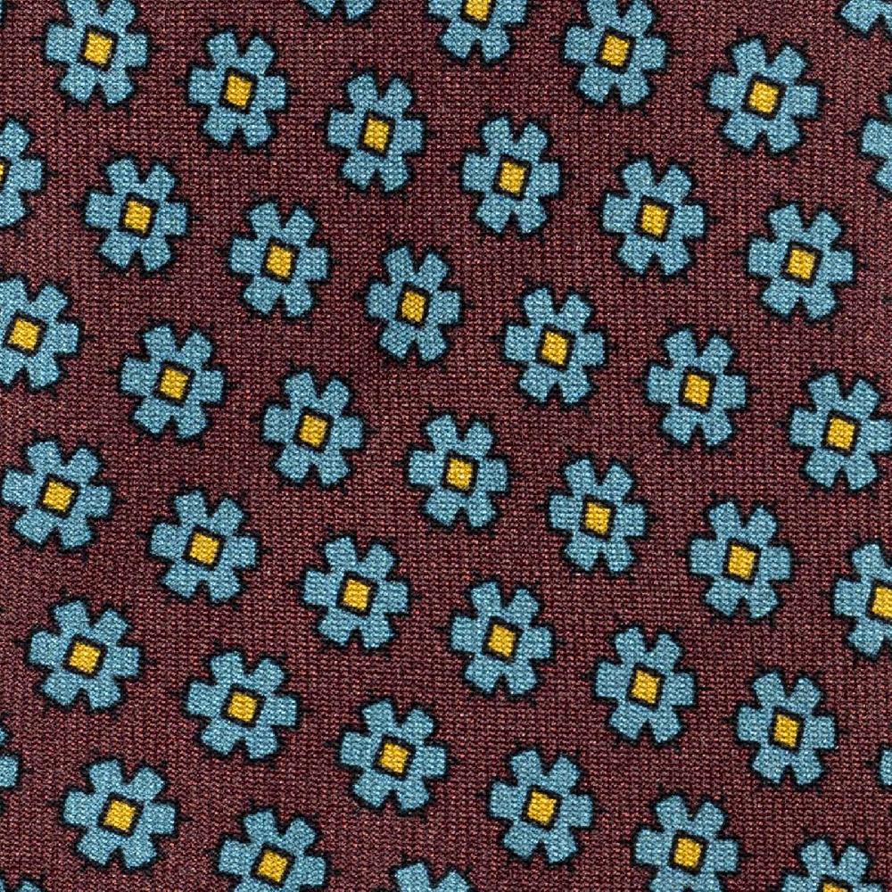 Rubinacci Cravatta in twill di seta bordeaux con stampa floreale In Vendita