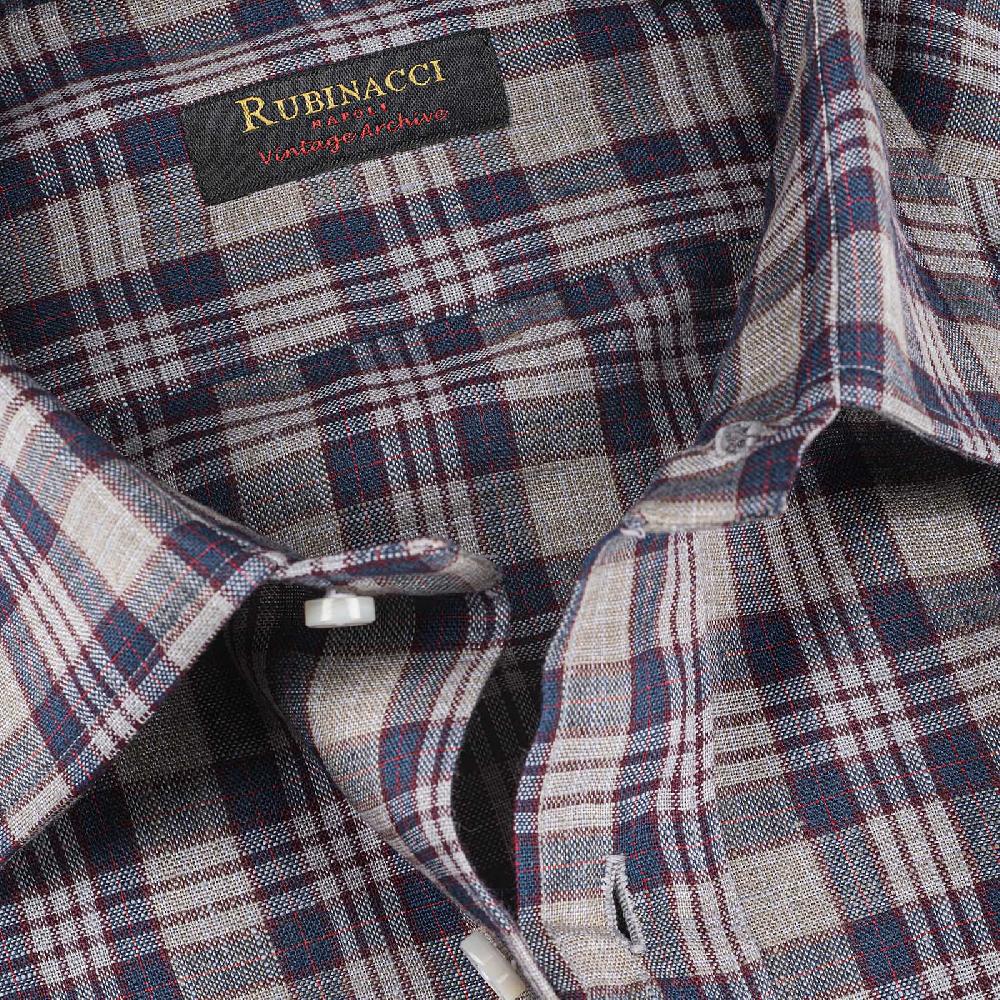Rubinacci Vintage archive camicia in lino grigio e blu Consegna Veloce