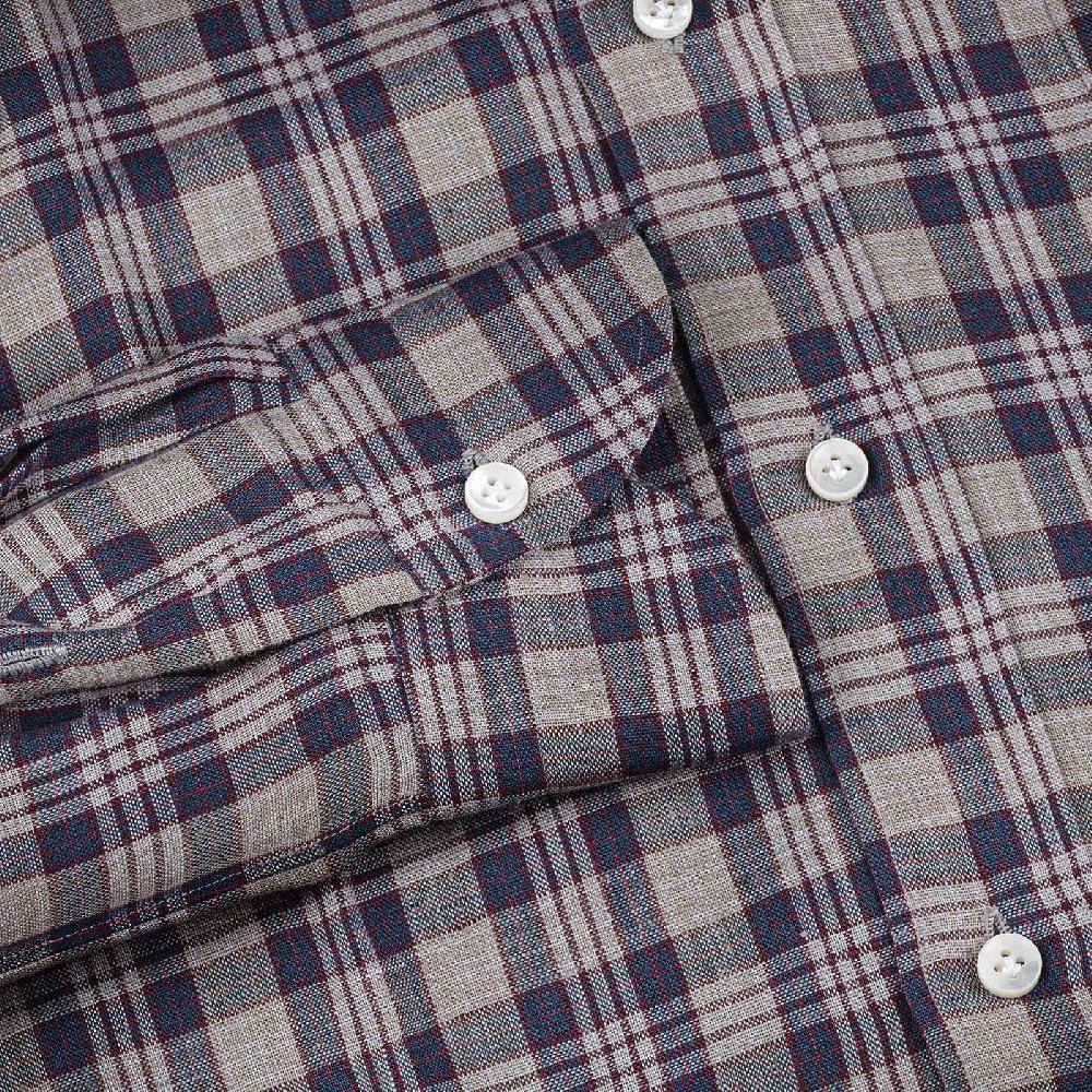 Rubinacci Vintage archive camicia in lino grigio e blu Consegna Veloce