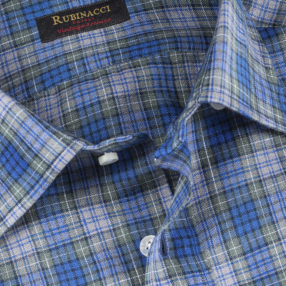 Rubinacci Vintage archive camicia in lino verde e blu Promozione Limitata