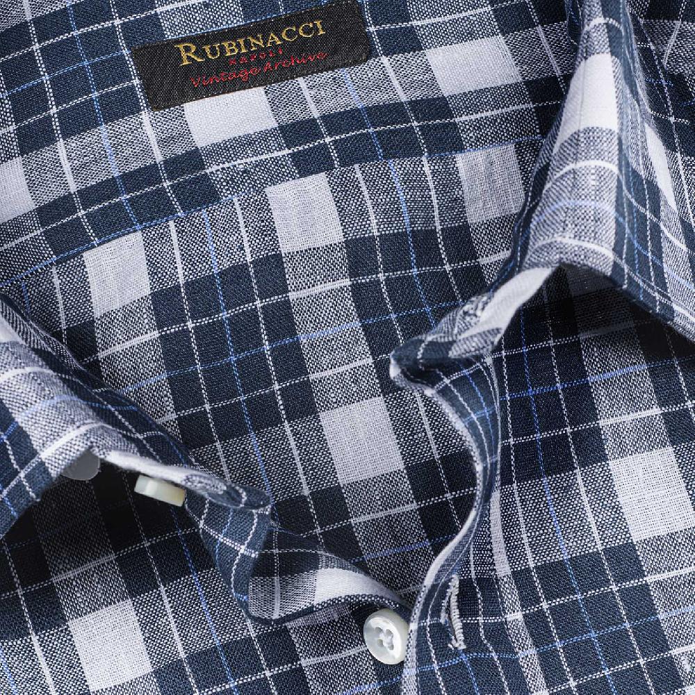 Rubinacci Vintage archive camicia in lino bianco e blu Fino Al -60%