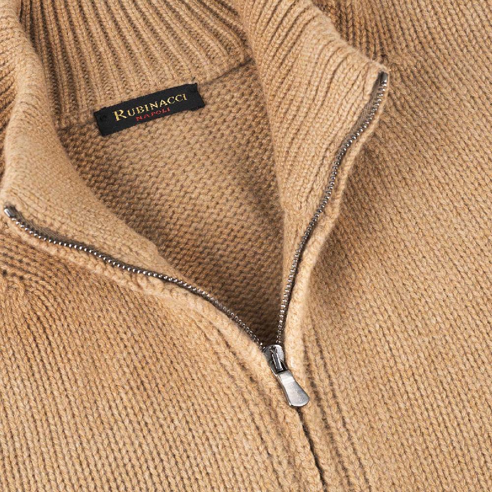 Rubinacci Pull zip in cashmere rhum Promozione
