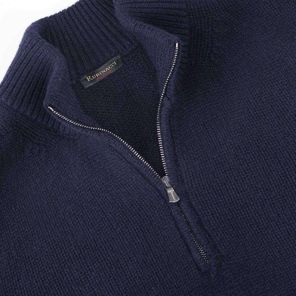 Rubinacci Pull mezza zip in cashmere blu Soddisfazione Garantita