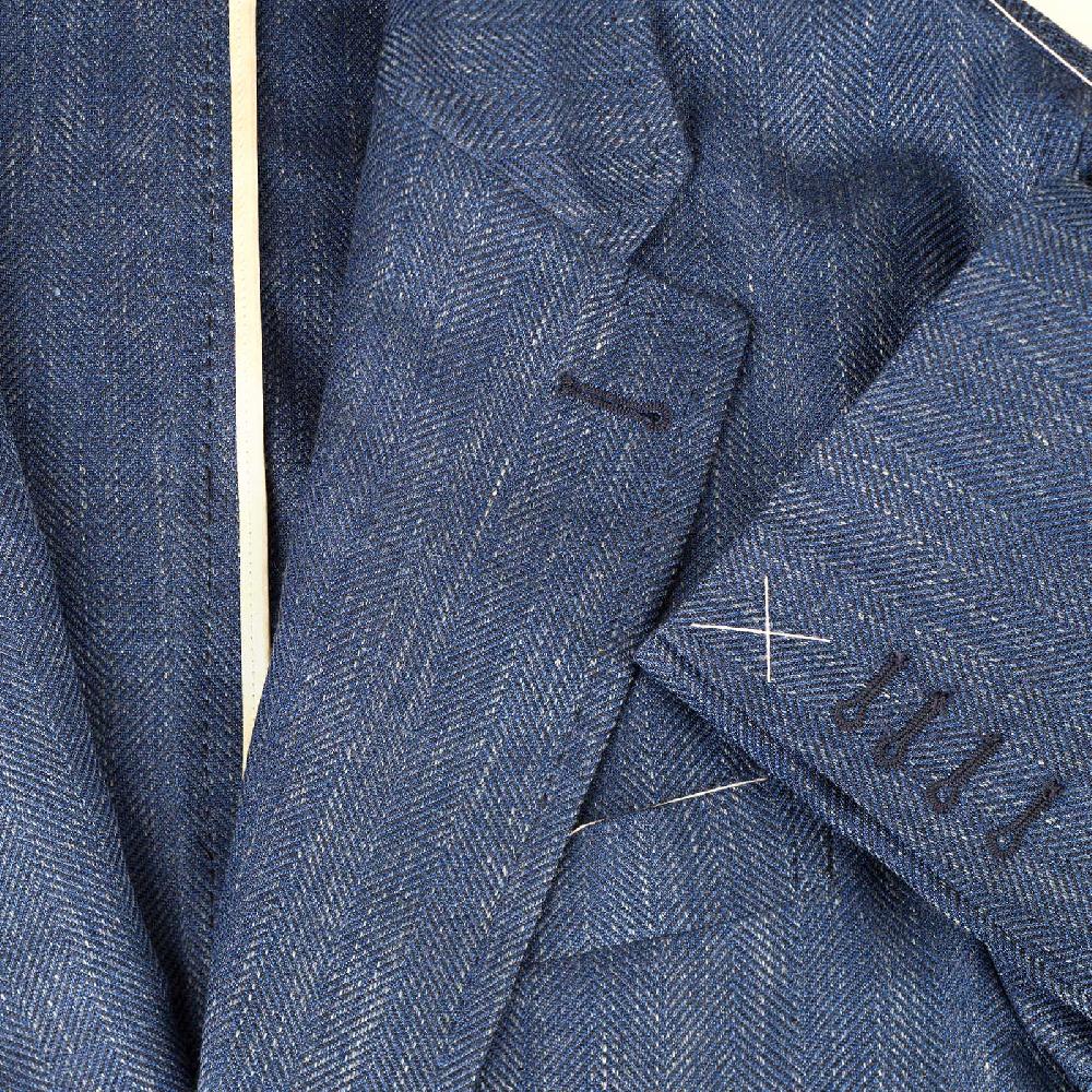Rubinacci Giacca in lana e seta spigata blu Shopping Online