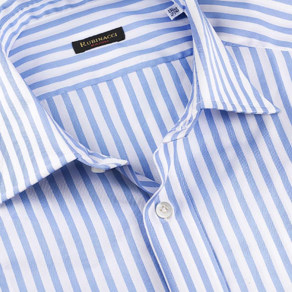 Rubinacci Camicia in cotone rigato bianco e celeste 2025