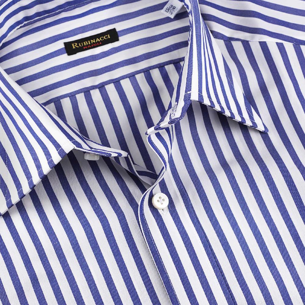 Rubinacci Camicia in cotone rigato bianco e blu Italy
