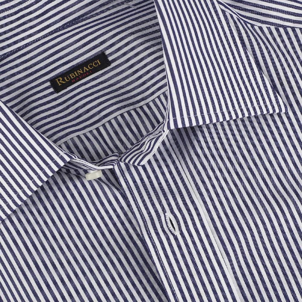 Rubinacci Camicia in cotone rigato bianco e blu Vendita