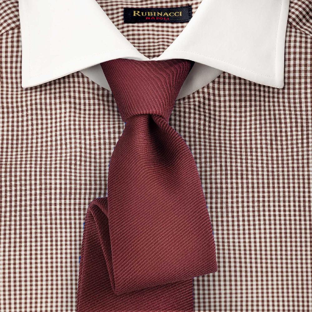 Rubinacci Camicia con collo bianco quadretto marrone Sconto
