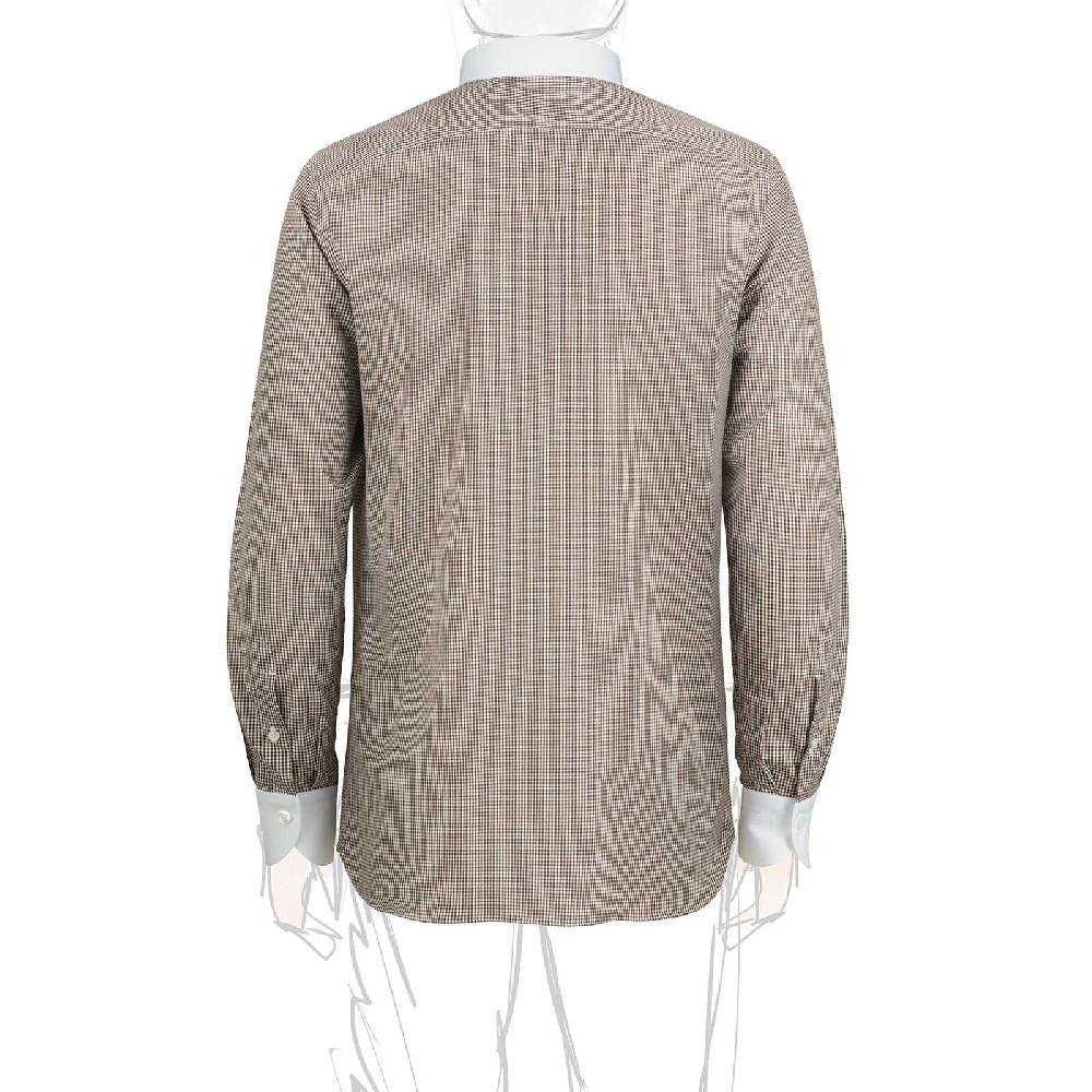 Rubinacci Camicia con collo bianco quadretto marrone Sconto
