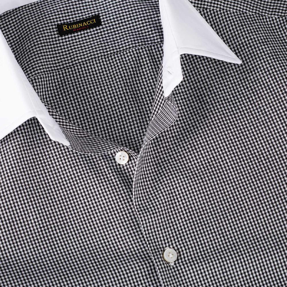 Rubinacci Camicia con collo bianco quadretto nero Offerta