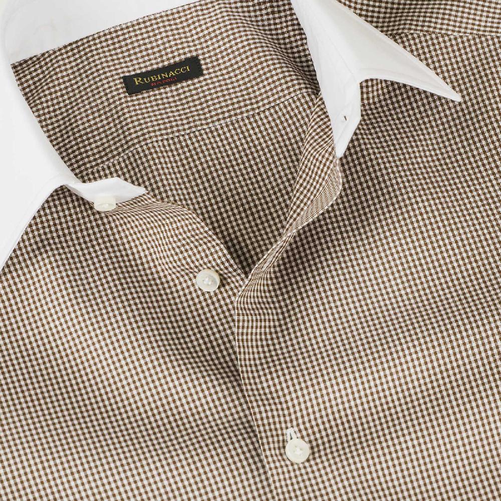 Rubinacci Camicia con collo bianco quadretto marrone Economico