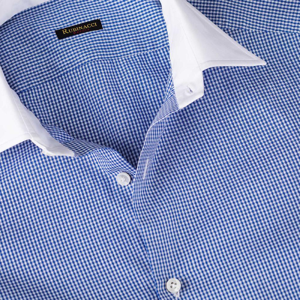 Rubinacci Camicia con collo bianco quadretto blu Outlet