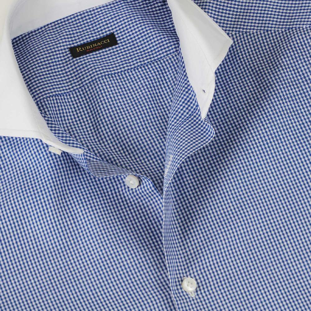Rubinacci Camicia con collo bianco quadretto blu In Vendita
